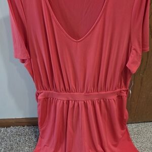 VENUS Coral V-Neck Short Sleeve Tunic Top
